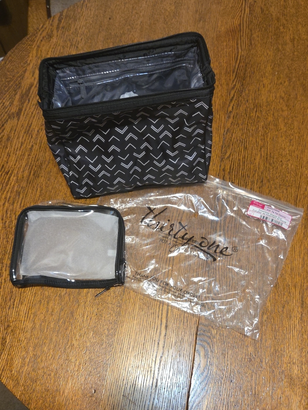 Insulated Black Patterned Travel Makeup Bag with Clear Accessory Pouch